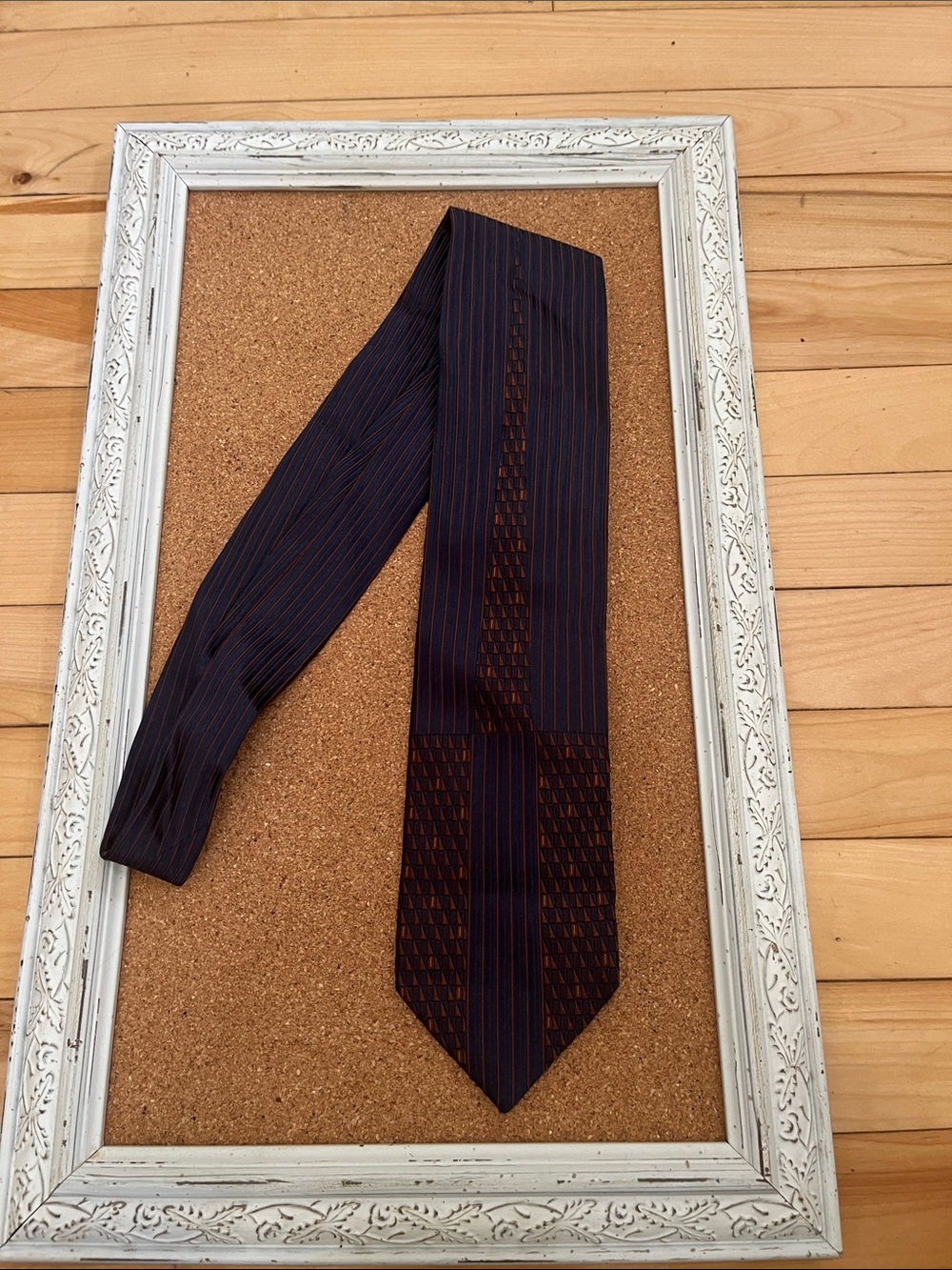 Men's Navy and Brown Stripe Tie - silk